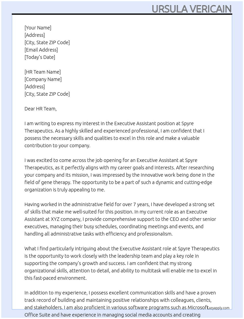 Executive Assiatnt At Spyre Therapeutics Cover Letter
