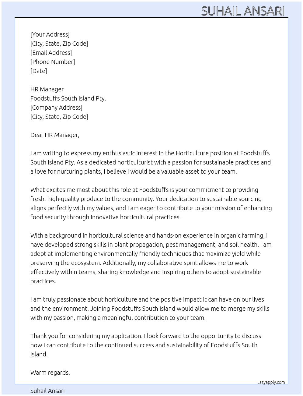 Cover letter for horticulture jobs - LazyApply