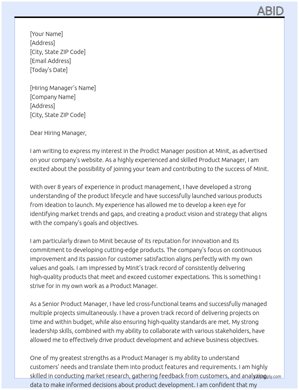 Prodict Manager At Minit Cover Letter