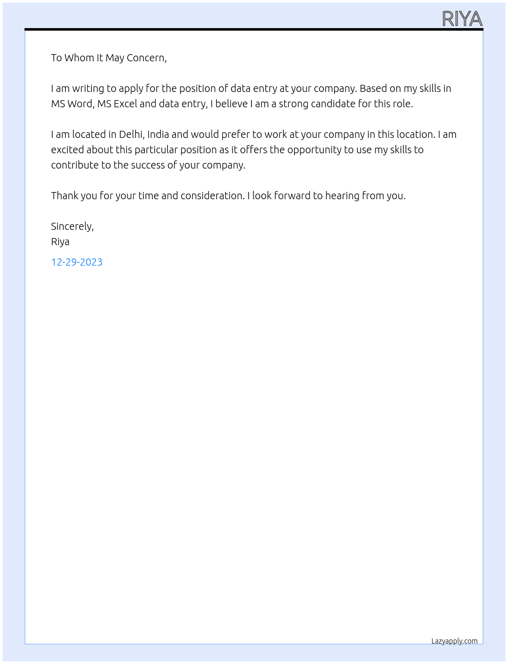 data entry At dear sir Cover Letter