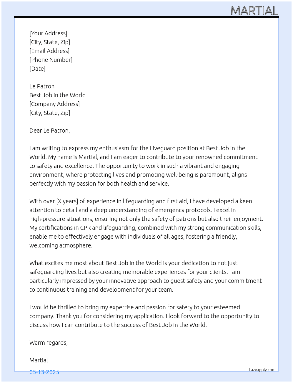Cover letter for liveguard - LazyApply