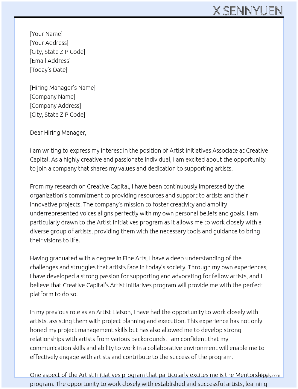 Artist Initiatives Associate At Creative Capital Cover Letter