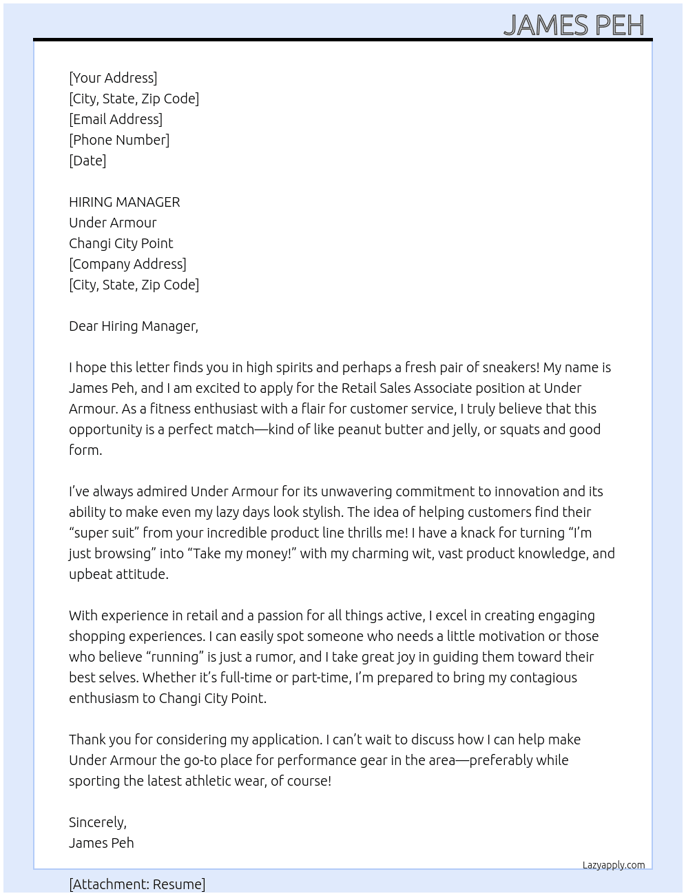 Retail Sales Associate  At Under Armour  Cover Letter