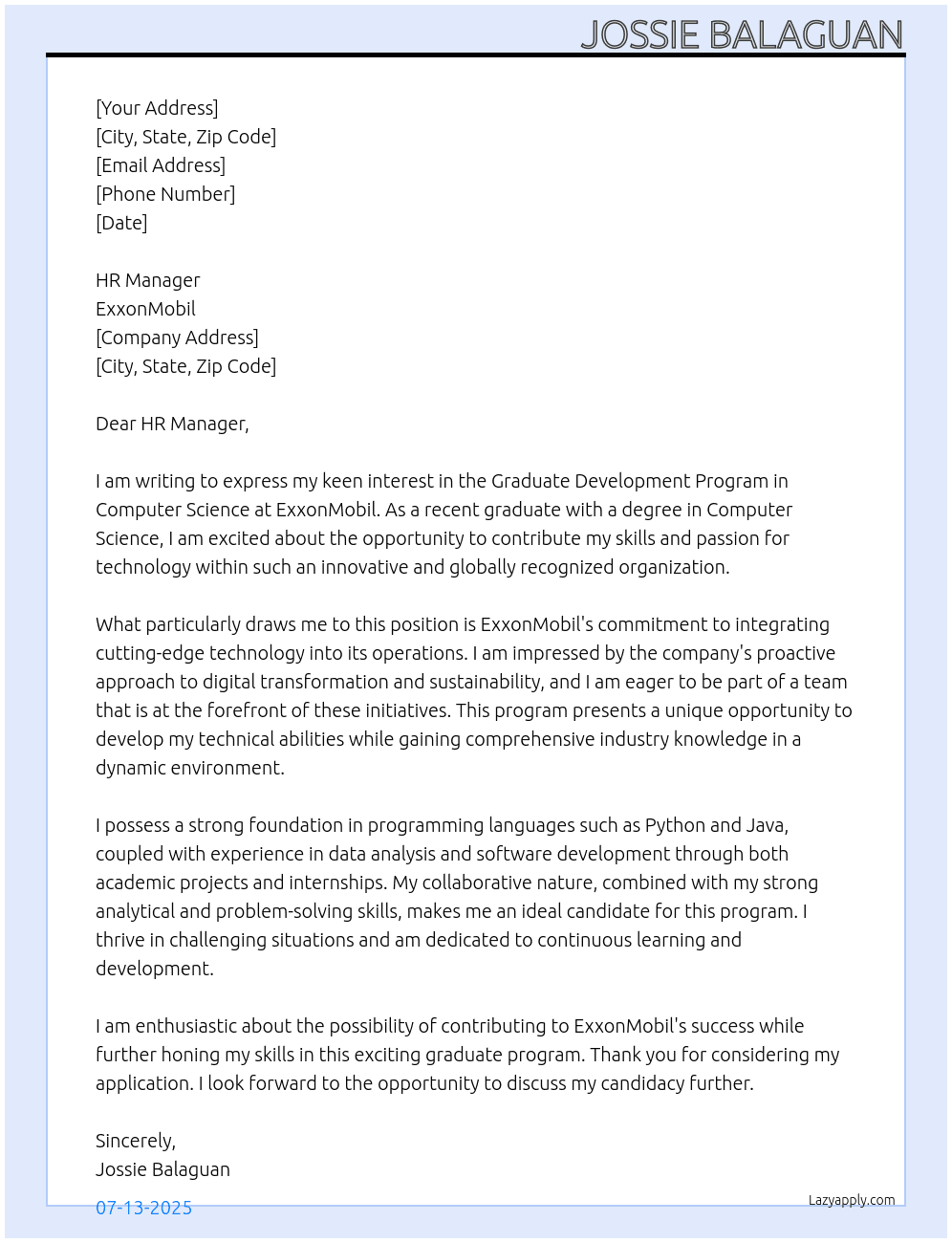 Cover letter for graduate development program in computer science - LazyApply
