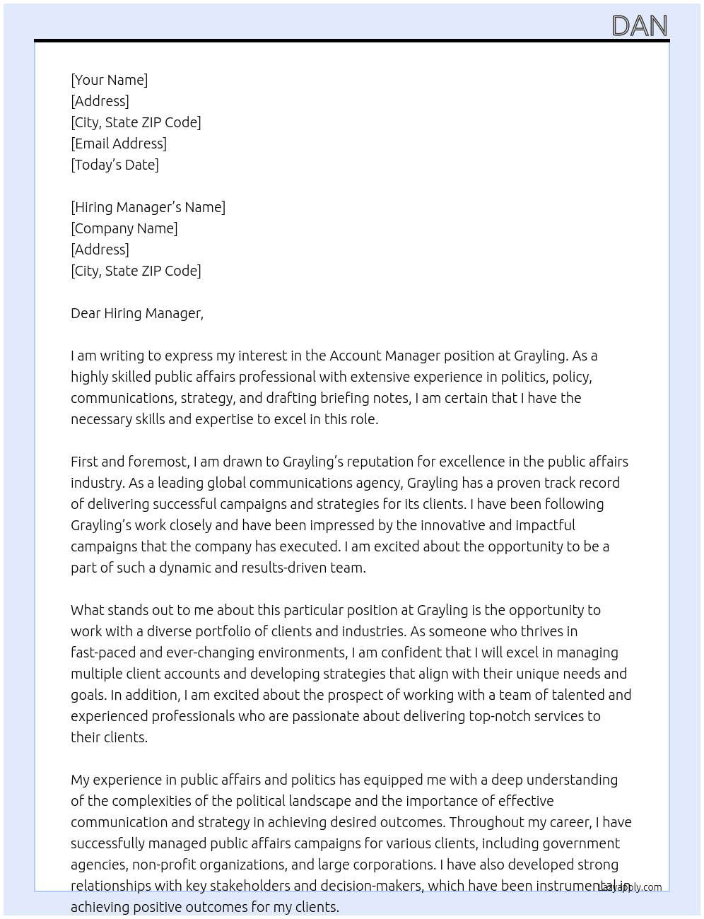Account Manager At Grayling Cover Letter