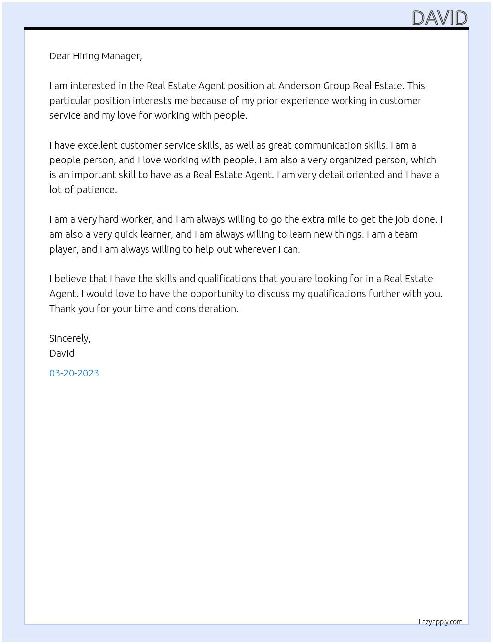 Real Estate Agent At Anderson Group Real estate Cover Letter