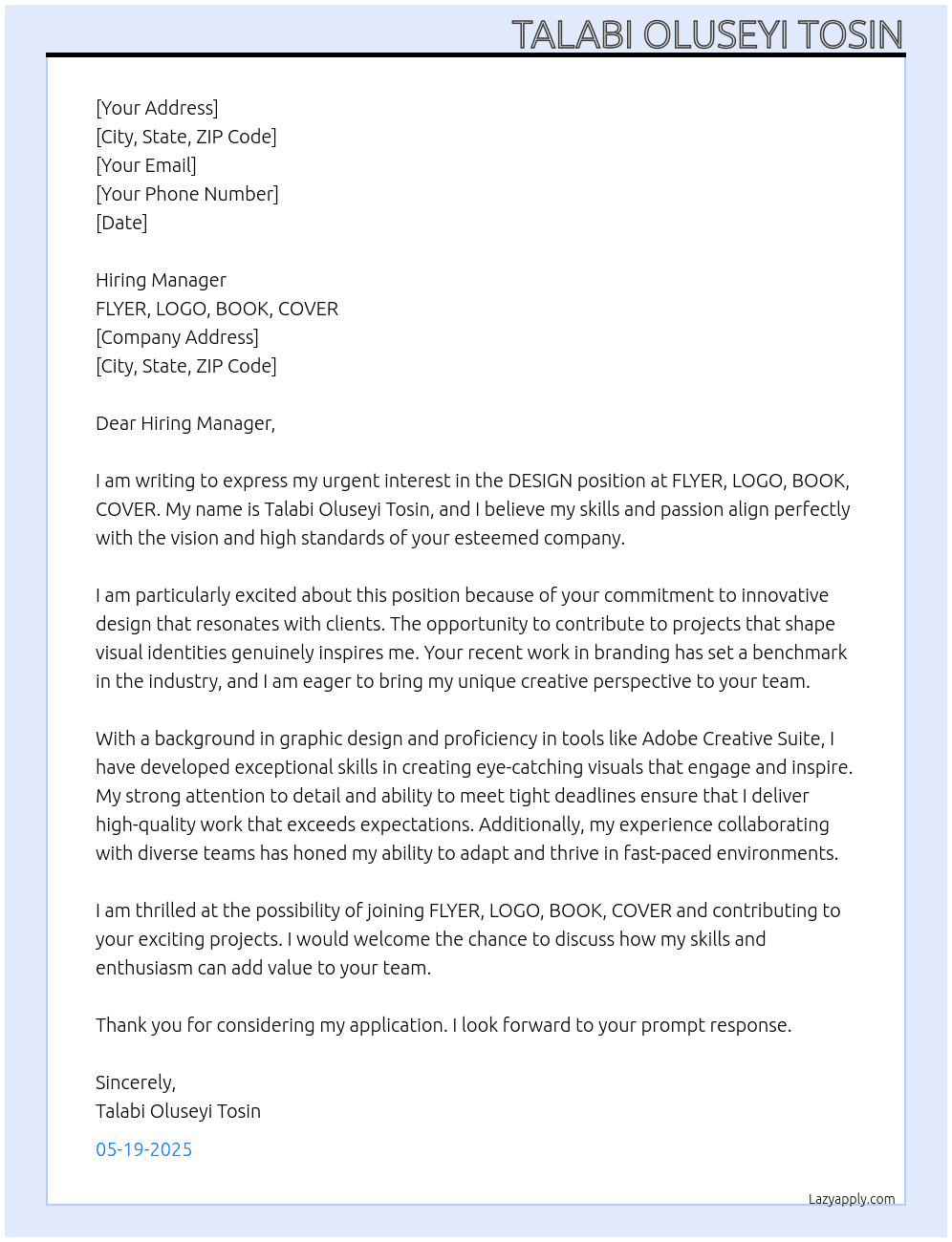 DESIGN  At FLYER, LOGO, BOOK, COVER  Cover Letter