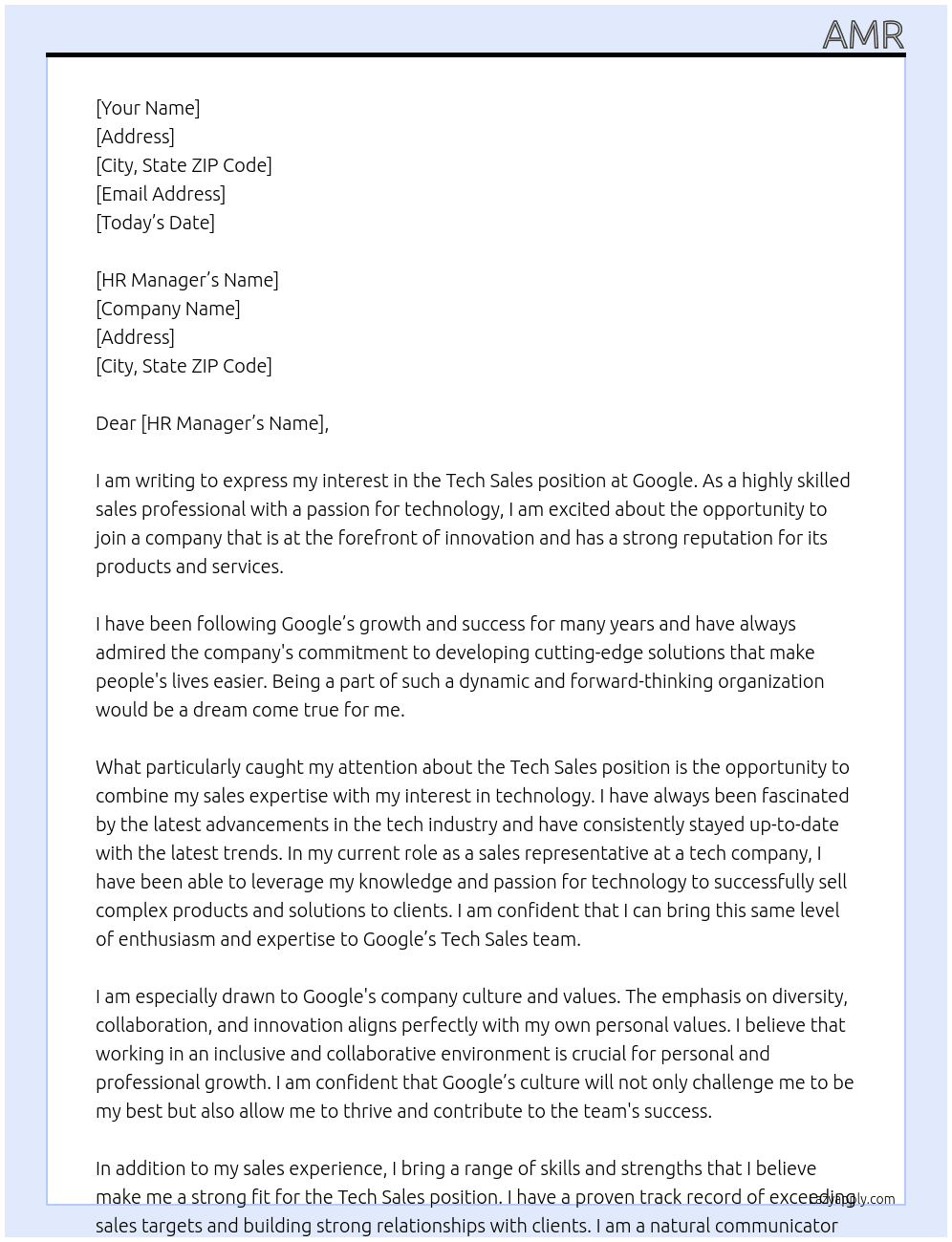 Cover letter for tech sales - LazyApply