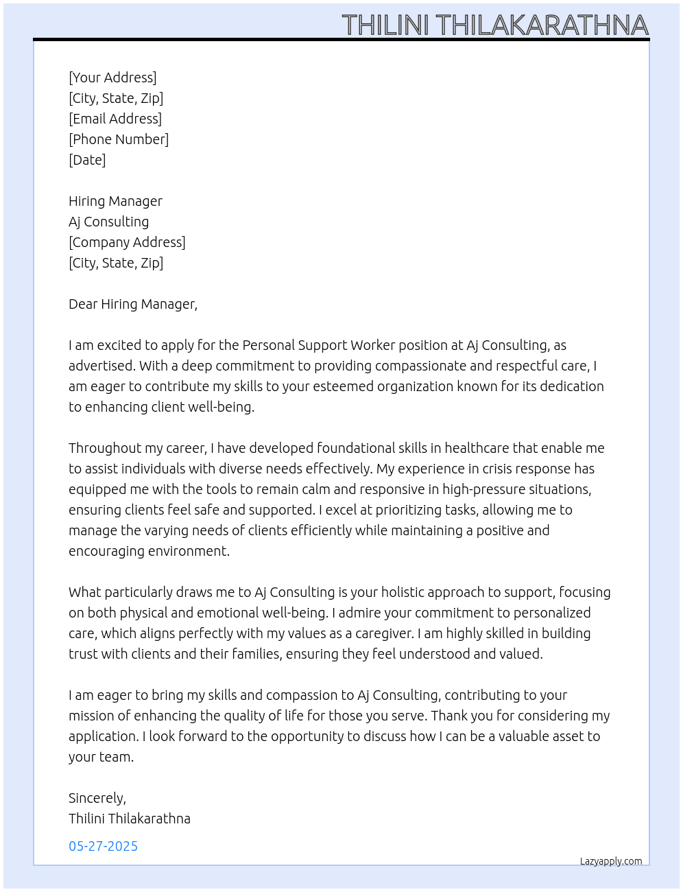 Cover letter for personal support worker - LazyApply