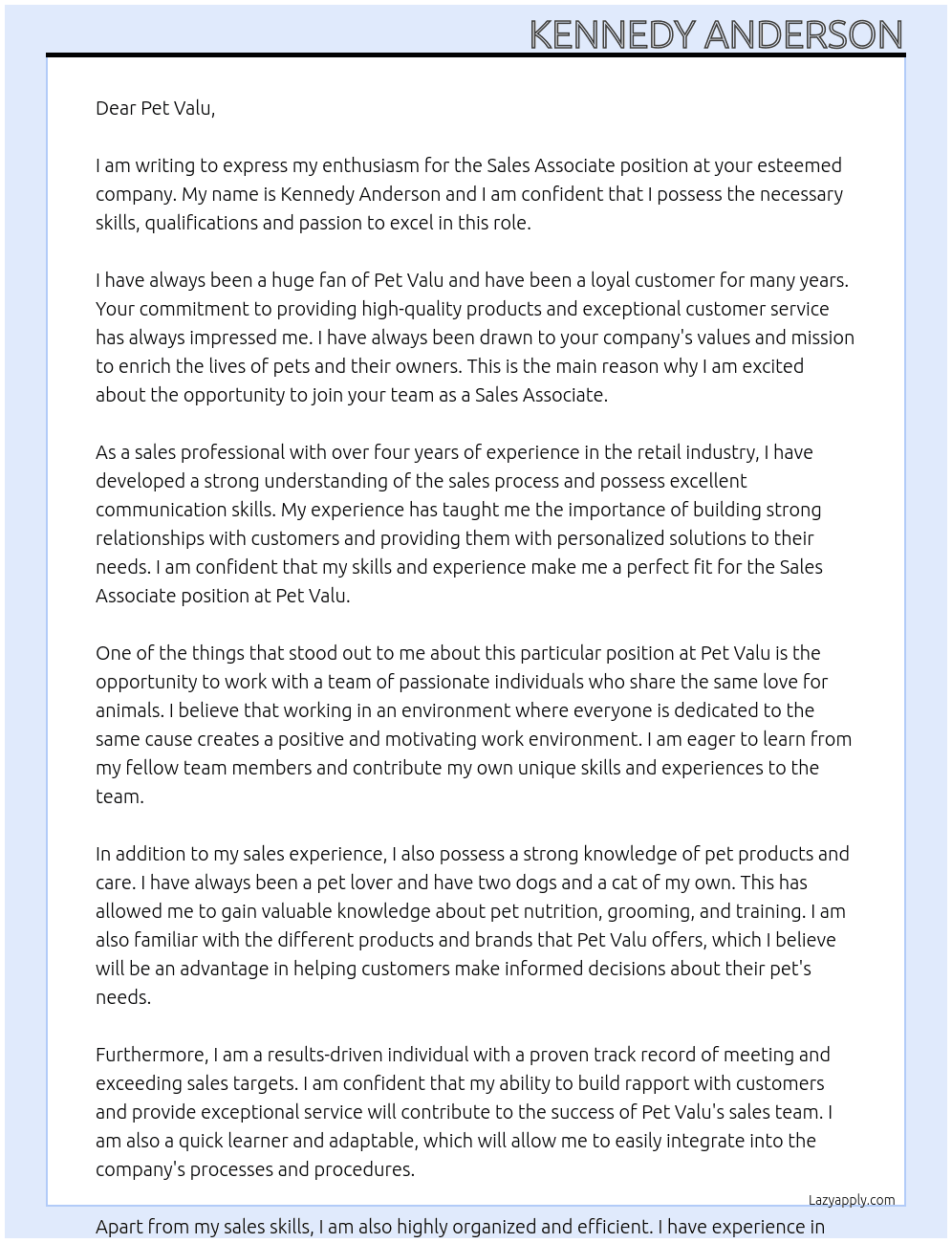 sales associate At Sales Associate Cover Letter