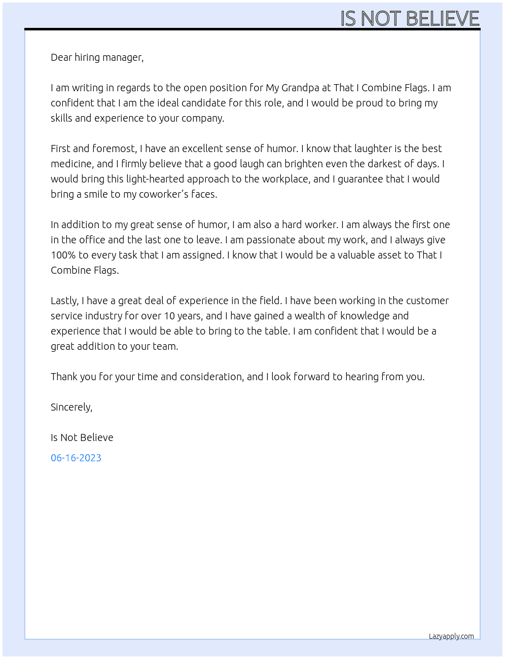 My Grandpa At That I Combine Flags Cover Letter