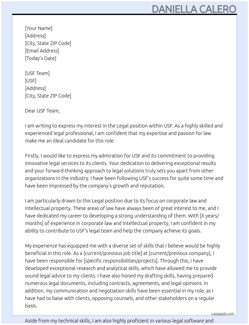 legal At USF Cover Letter