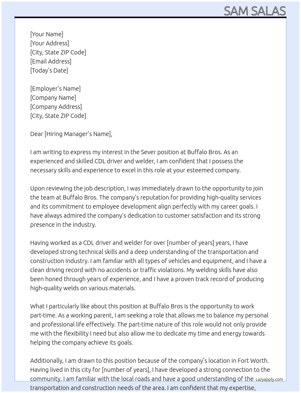  sever  At Buffalo bros Cover Letter