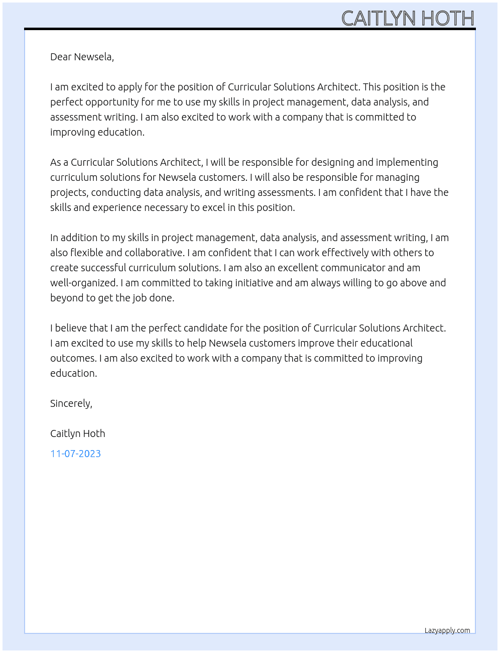 Curricular Solutions Architect At Newsela Cover Letter