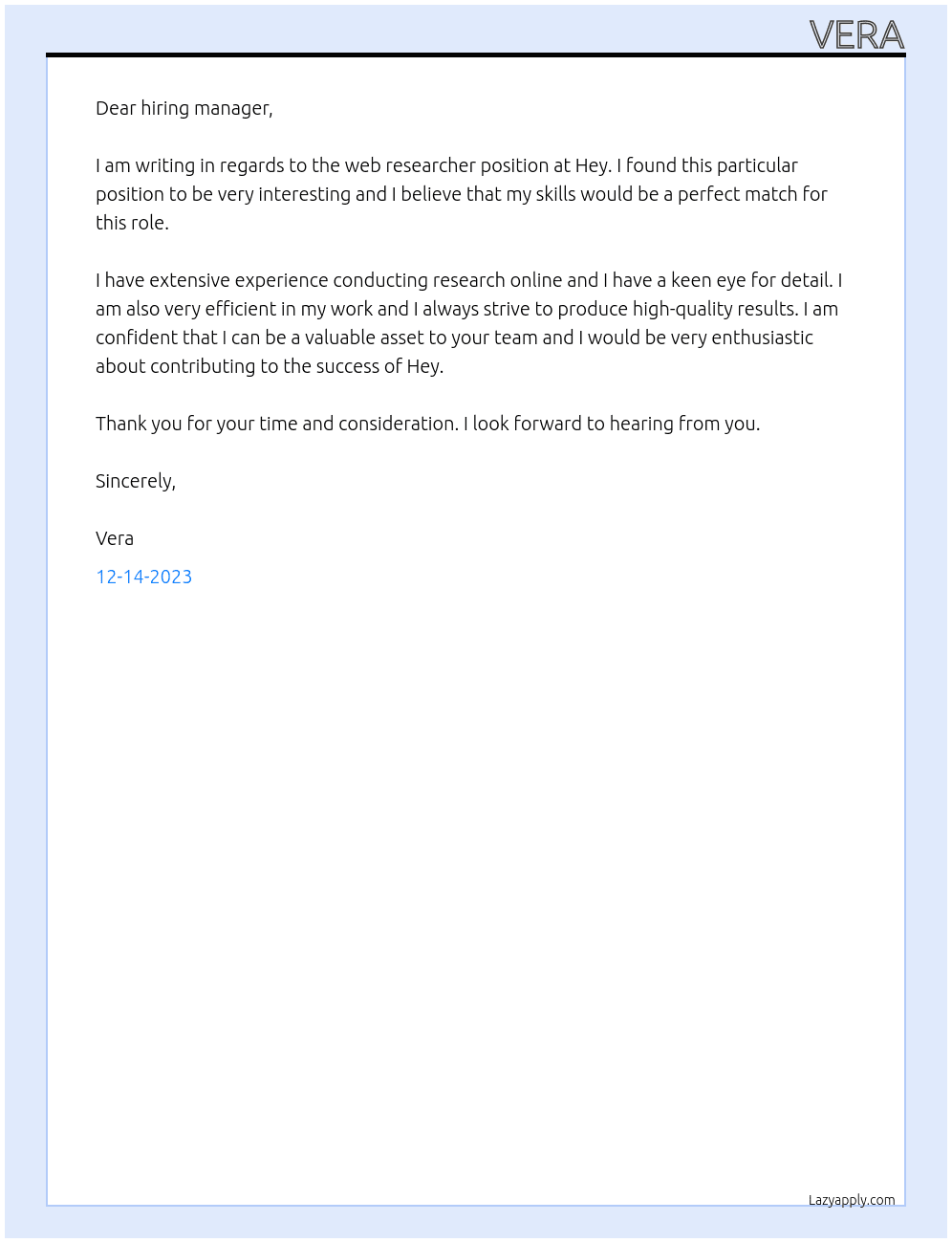 web researcher At hey Cover Letter