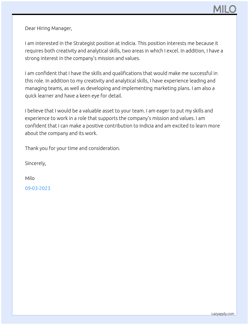 Strategist At Indicia Cover Letter