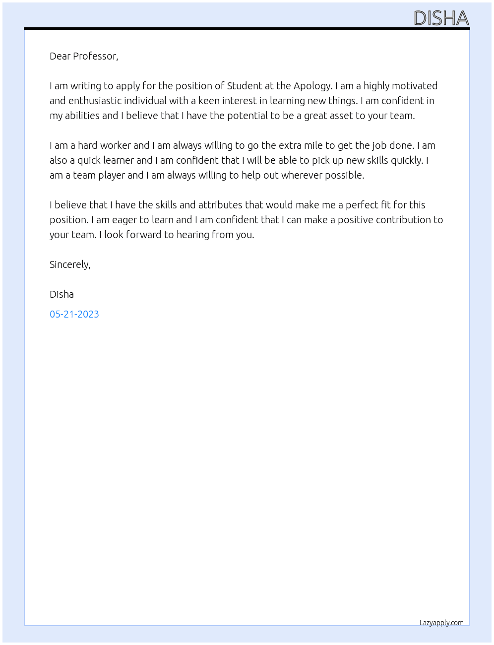 Student At Apology  Cover Letter