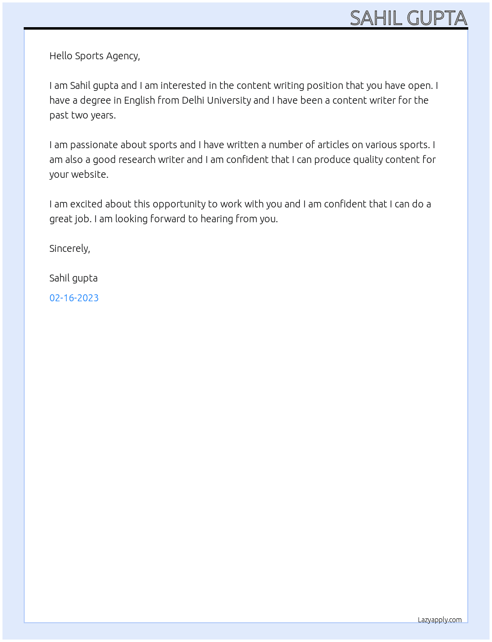 Content Writing At Ghost Concept Cover Letter