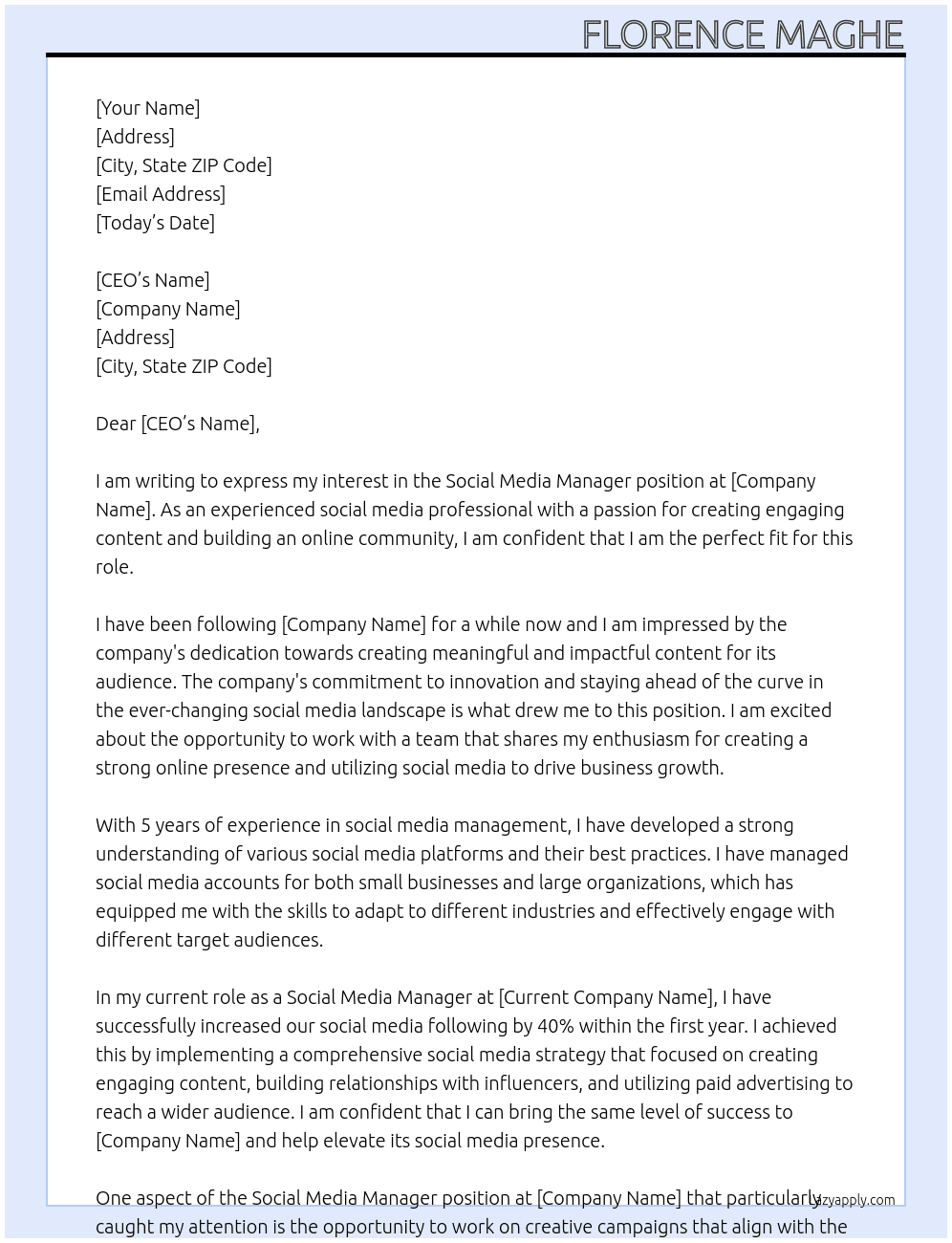 Social Media Manager At Maze Cover Letter