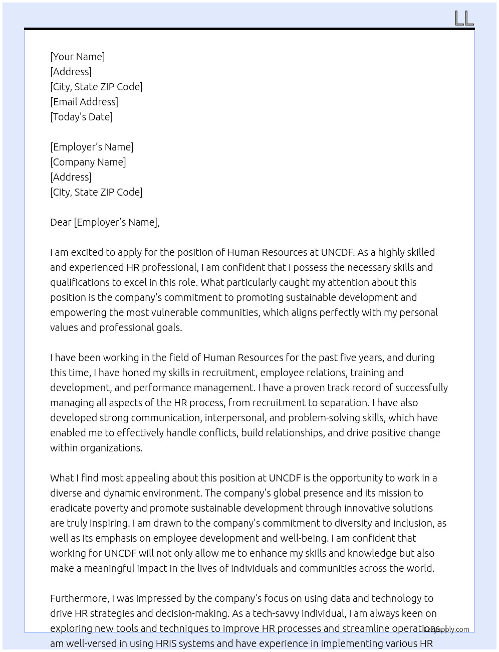 Human resources At uncdf Cover Letter