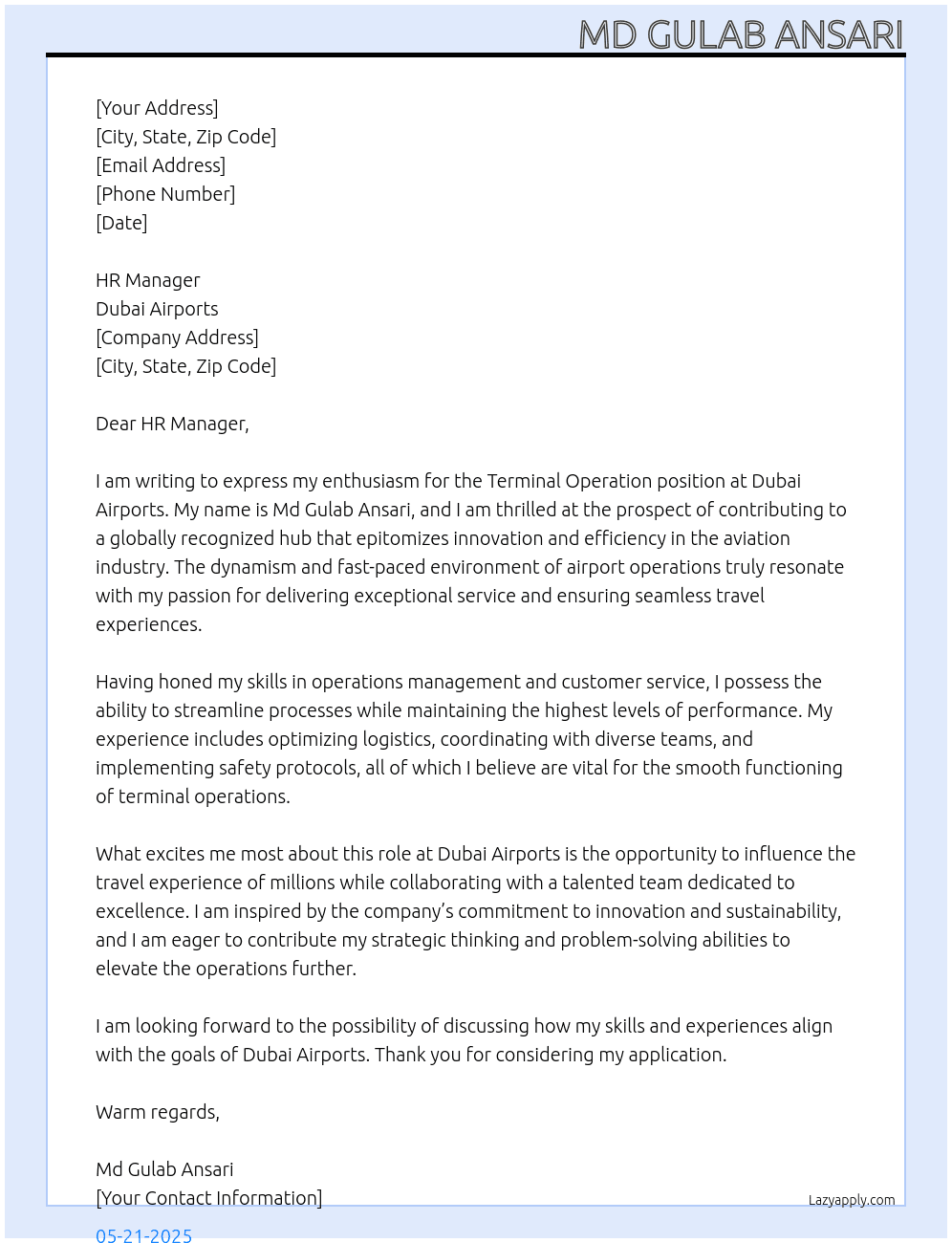 Terminal Operation At Dubai Airports Cover Letter