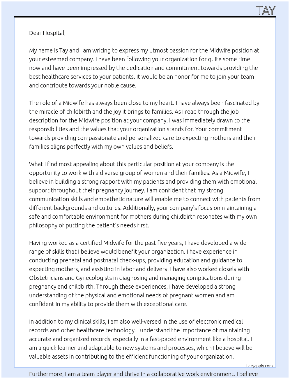 Midwife At midwife Cover Letter