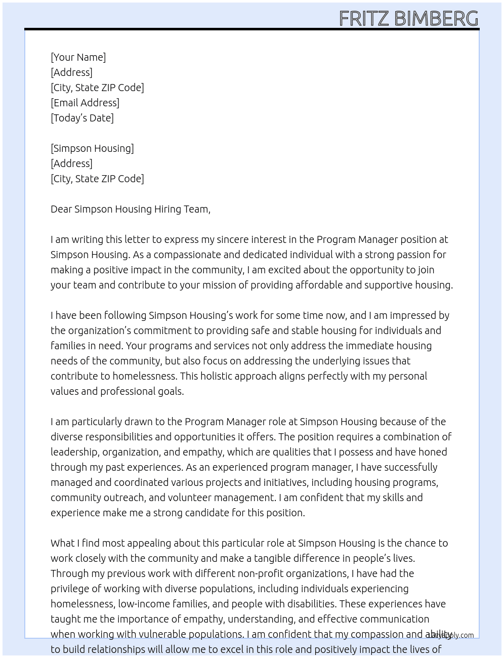 Program Manager At Simpson Housing Cover Letter