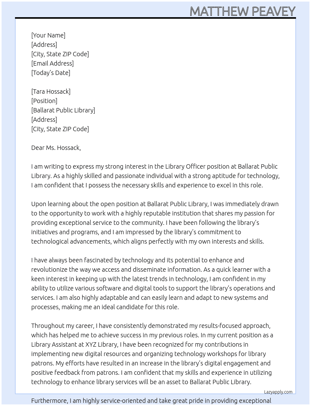 Library Officer At Ballarat Public Library Cover Letter