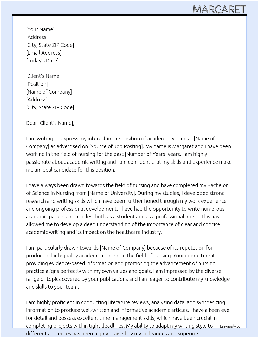 academic writing 100 words At nursing Cover Letter