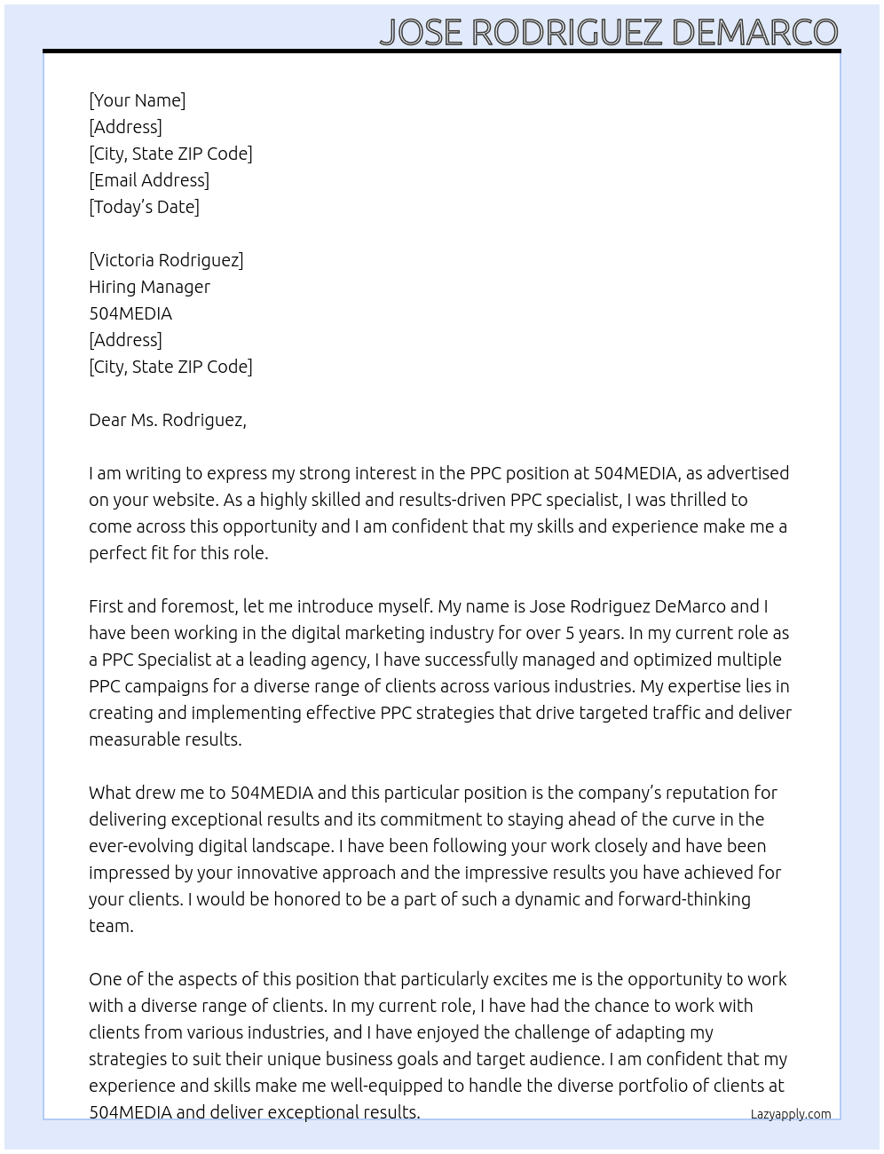 PPC At 504MEDIA Cover Letter