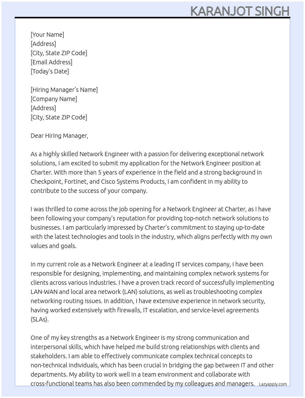 Network Engineer At Charter Cover Letter
