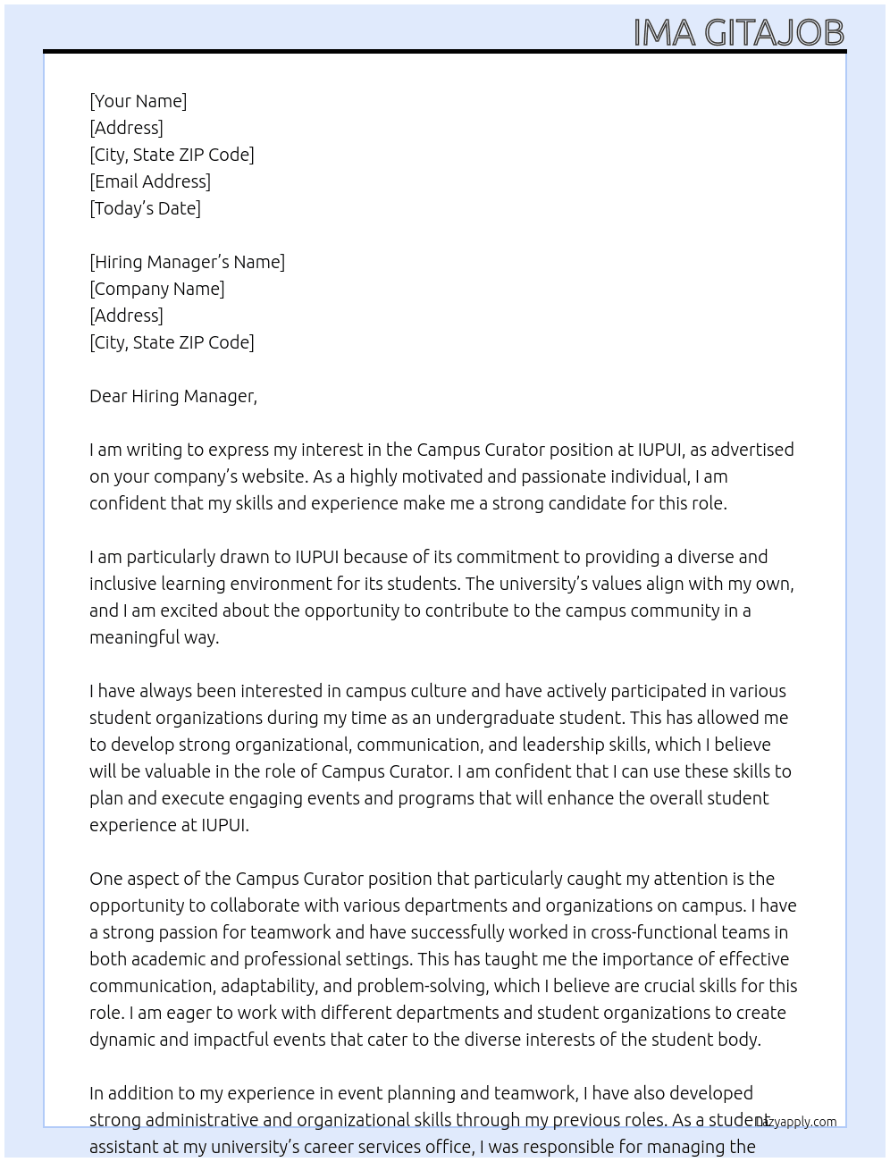 Campus Curator At IUPUI Cover Letter
