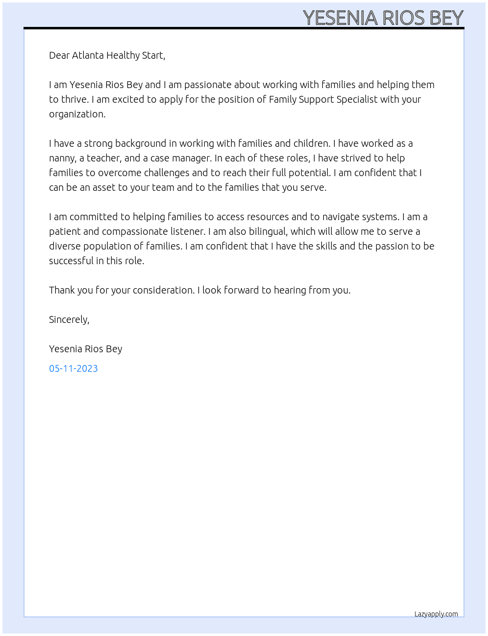Family support specialist  At Center for black womens wellness Cover Letter