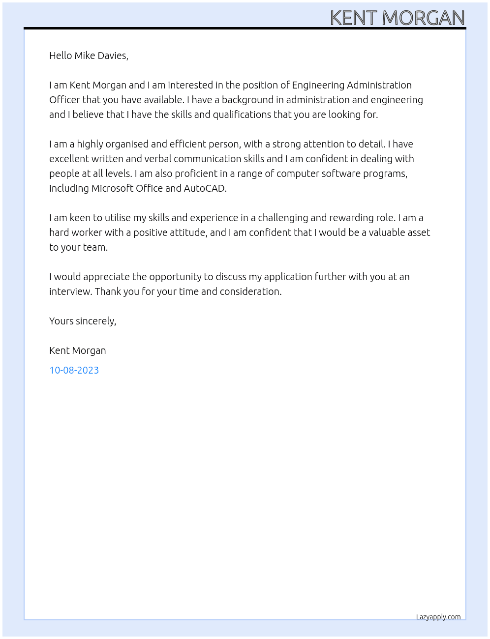 Engineering Administration Officer At Marlborough District Council Cover Letter