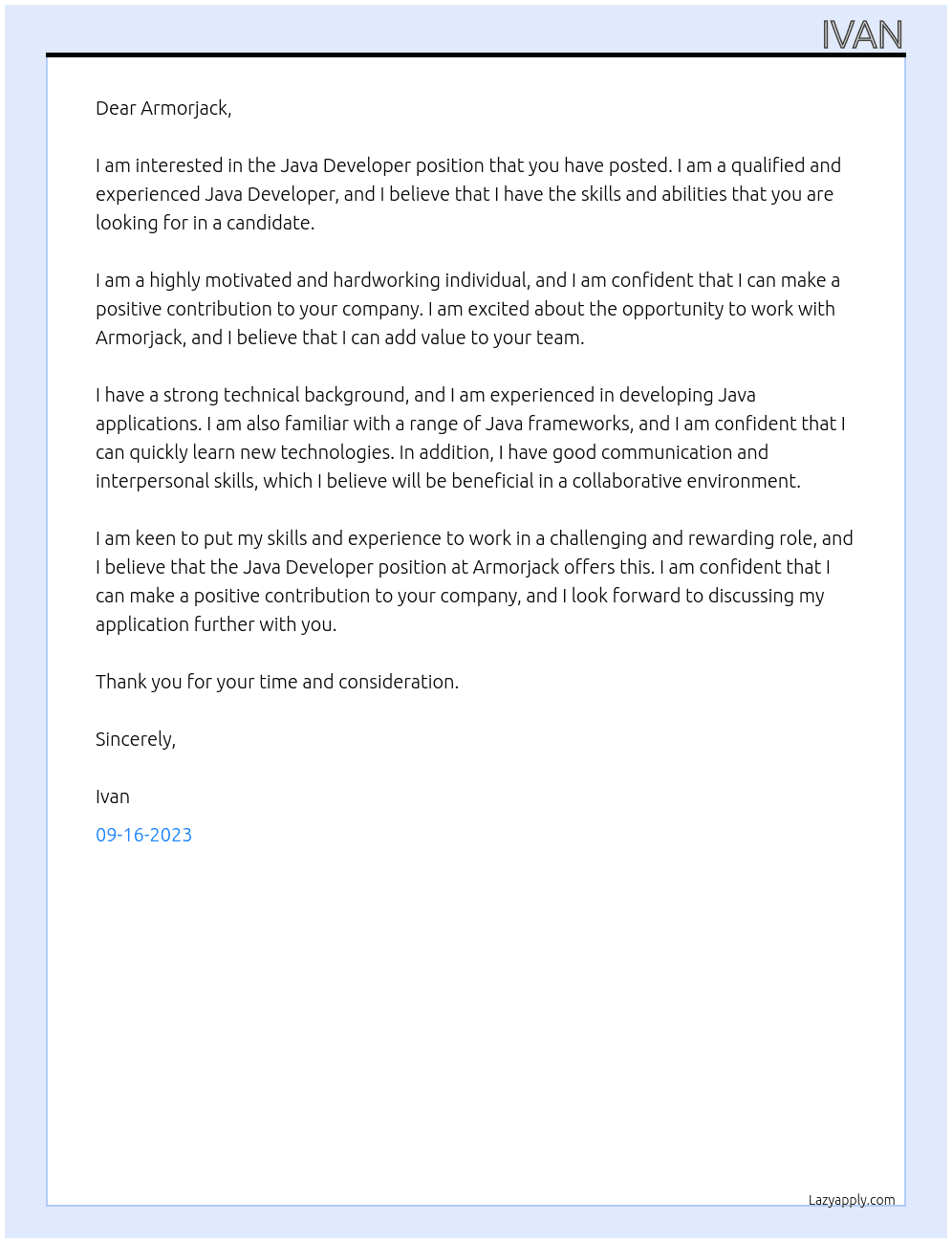 Java Developer At Armorjack Cover Letter