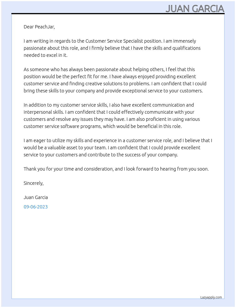 Customer Service Specialist At PeachJar Cover Letter