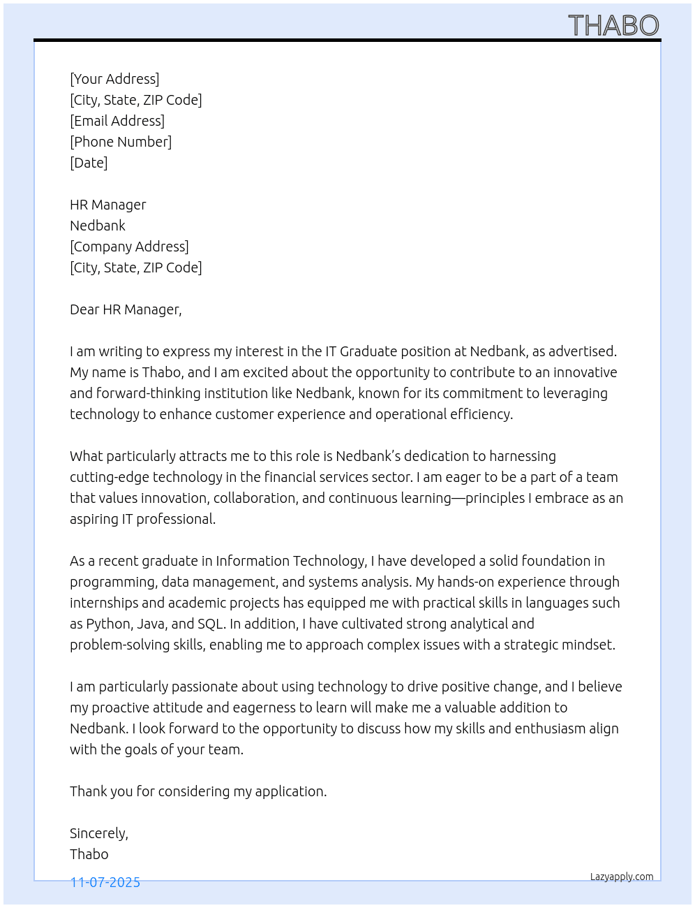 Cover letter for it graduate - LazyApply