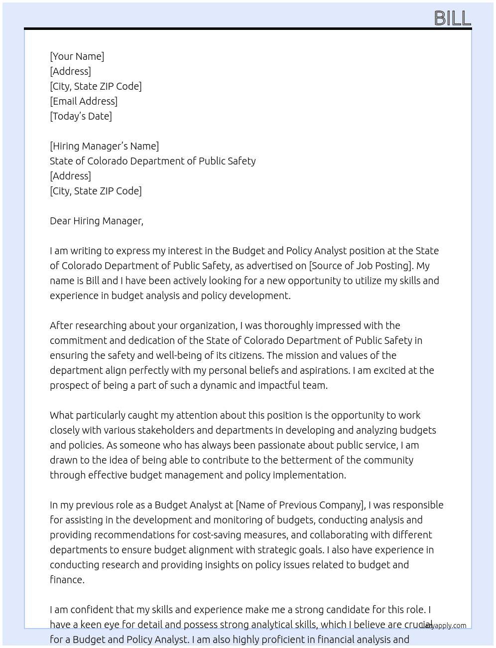 Cover letter for budget and policy analyst - LazyApply