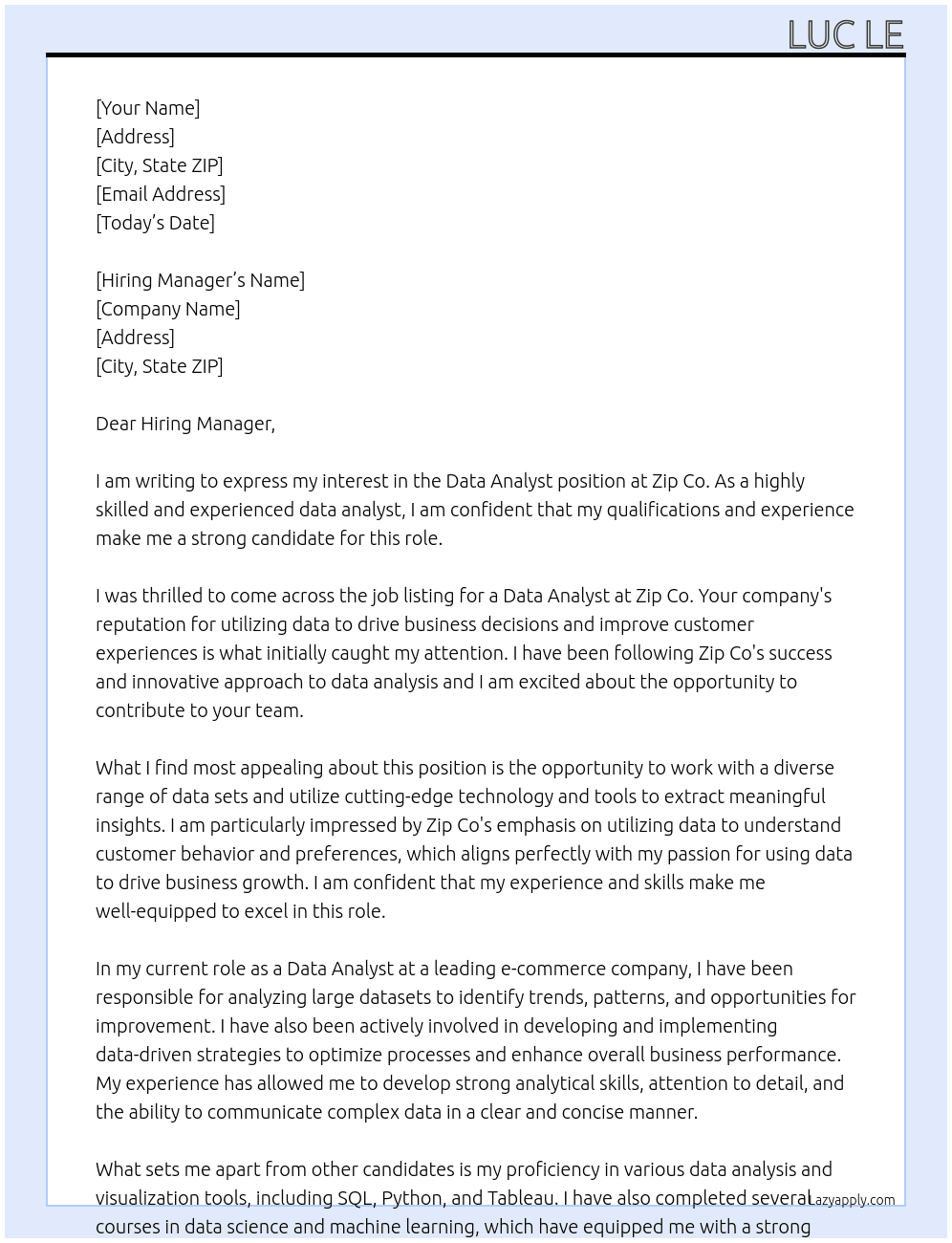 Data Analyst At Zip Co Cover Letter
