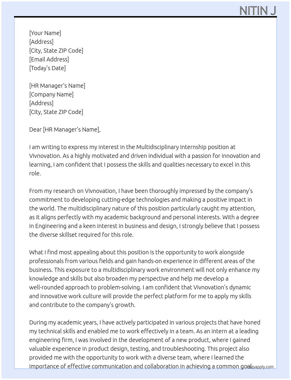 Cover letter for multidisciplinary position - LazyApply