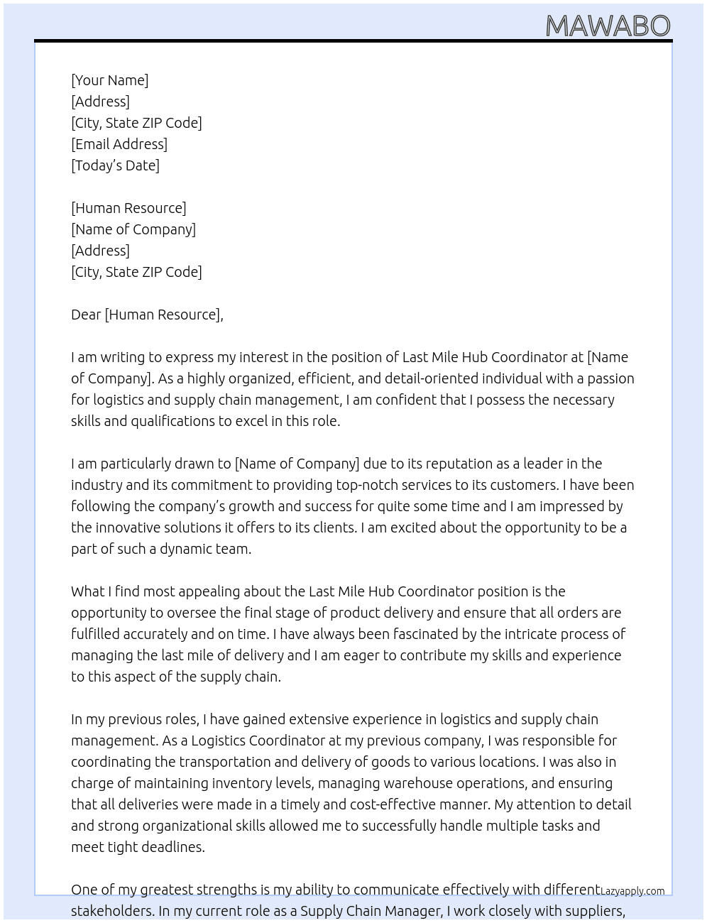 Last mile hub cordinator At Bash Cover Letter