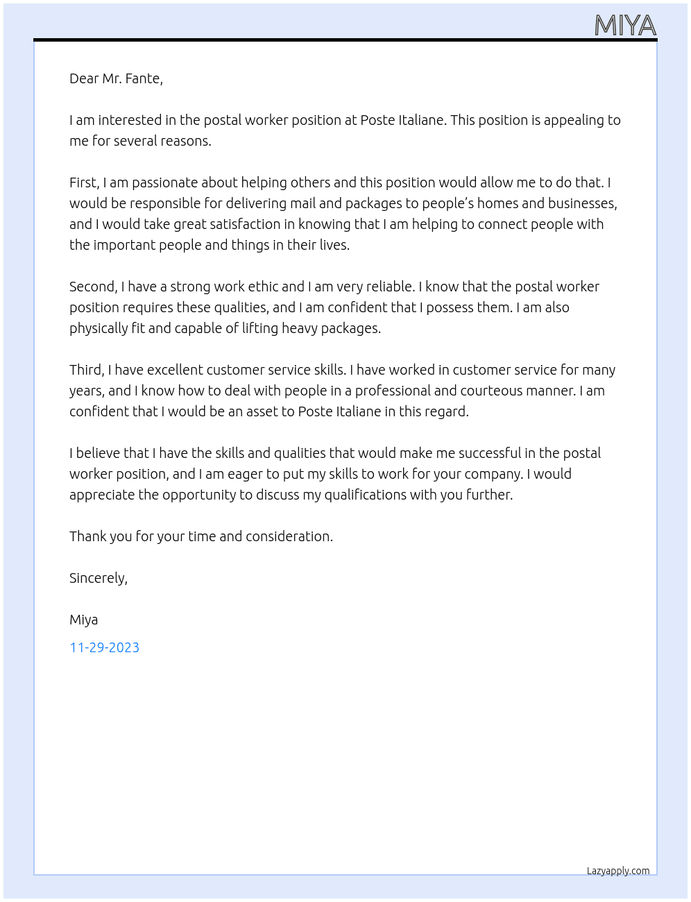 postal worker At Poste Italiane Cover Letter