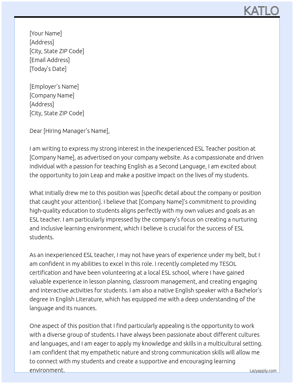 Inexperienced esl teacher At Leap Cover Letter