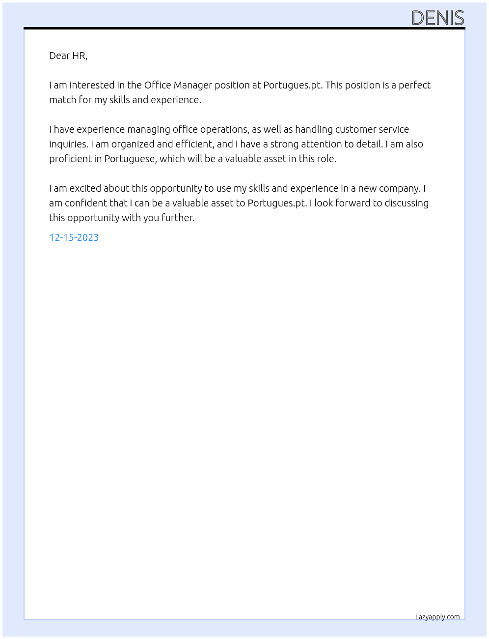 Office Manager At Portugues.pt Cover Letter