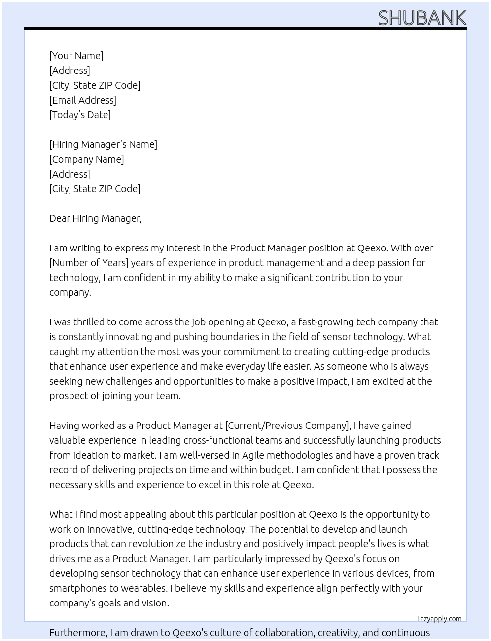 Product Manager At Qeexo Cover Letter
