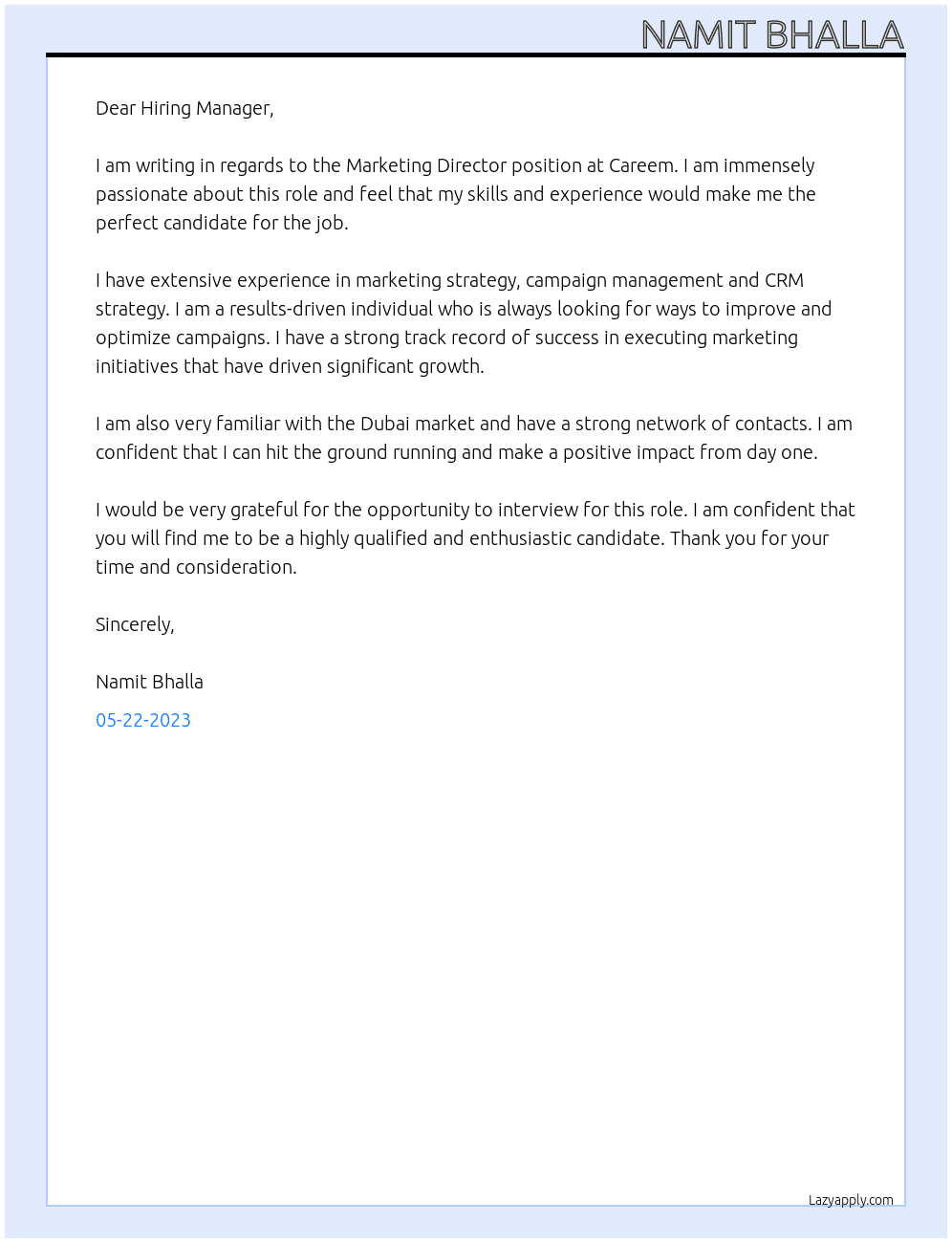 Marketing Director At Careem Cover Letter