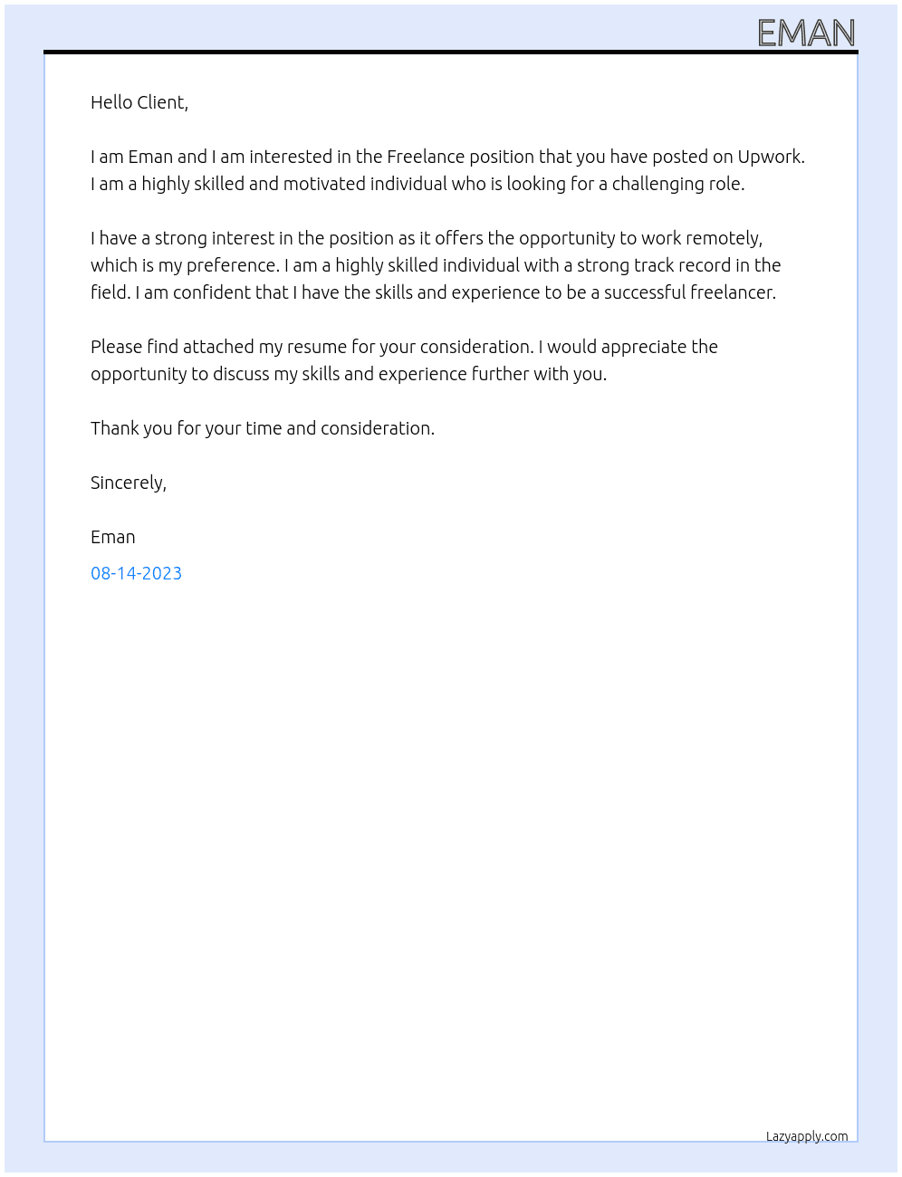 Freelance At Upwork Cover Letter