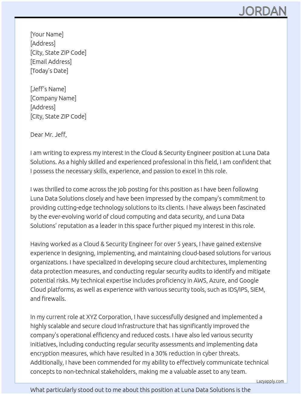 Cover letter for cloud & security engineer - LazyApply