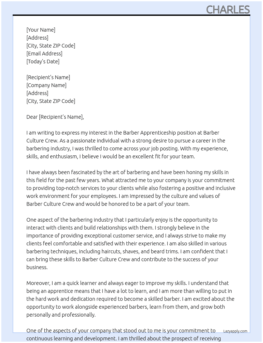 Barber Apprenticeship At Barber Culture Crew Cover Letter