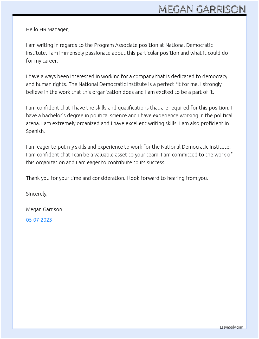 Program Associate At National Democratic Institute Cover Letter
